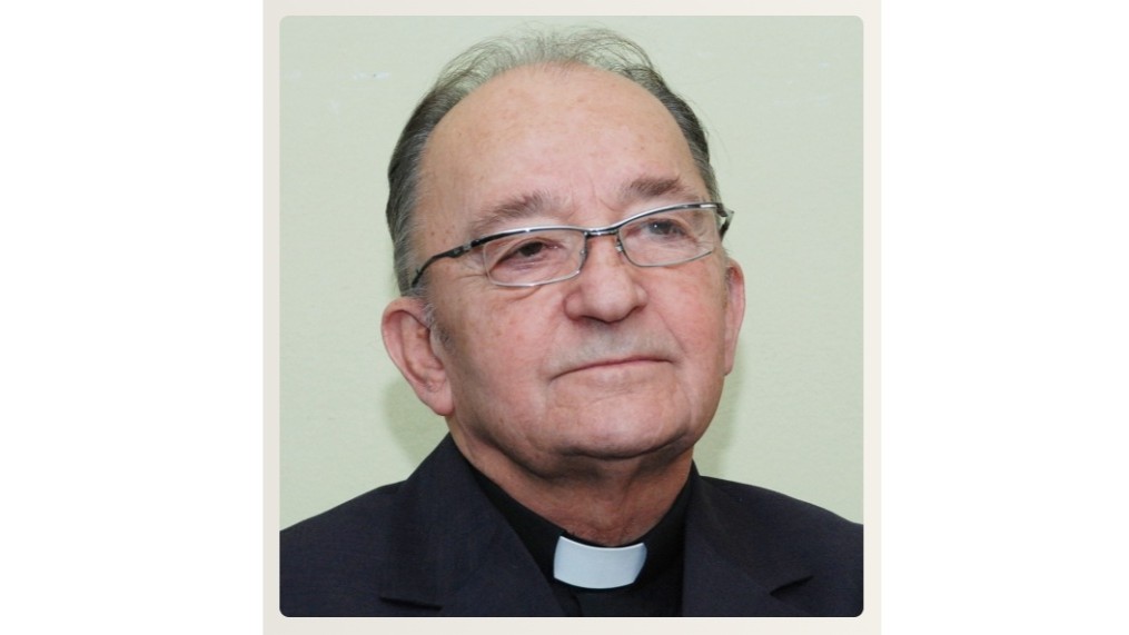 Older man in clerical clothing and glasses, looking thoughtfully to the side, against a light background.