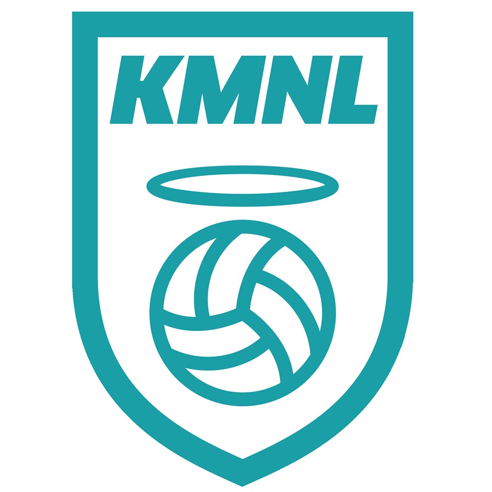 Teal shield logo with the letters KMNL at the top and a stylized volleyball beneath it.